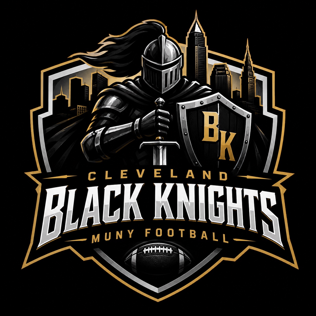 Cleveland Black Knights shield logo featuring a knight and the Cleveland skyline